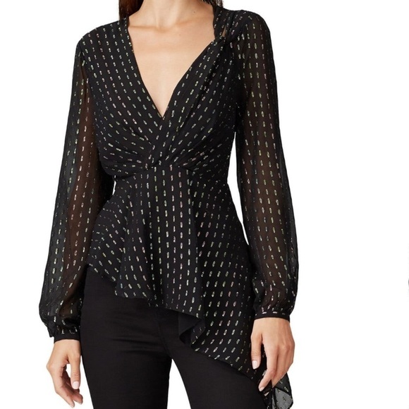 Chelsea and Walker Iman Metallic Silk Blouse Top - Picture 3 of 14